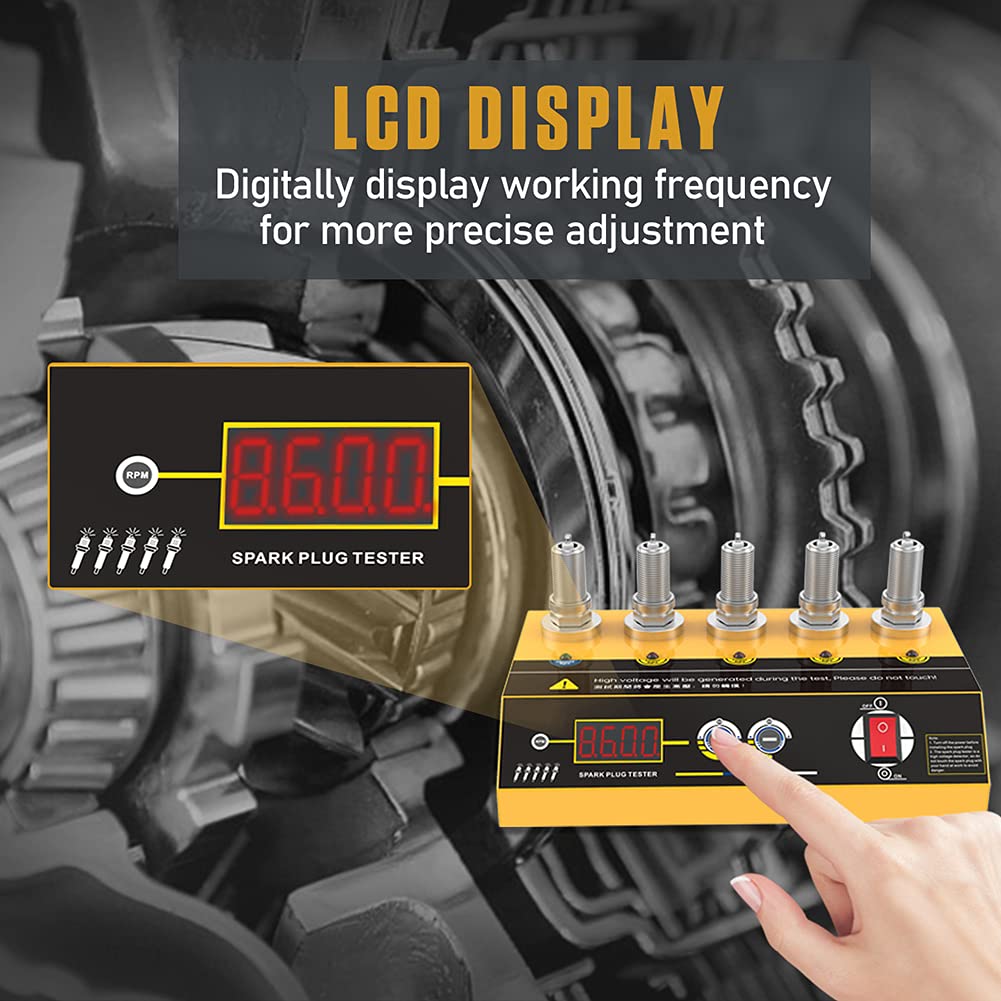 Spark Plug Tester for Car Five-Hole Comparison Test Spark Plug Gap Tool Adjustable Working Frequency 200-9000rpm Spark Tester with Digital Display