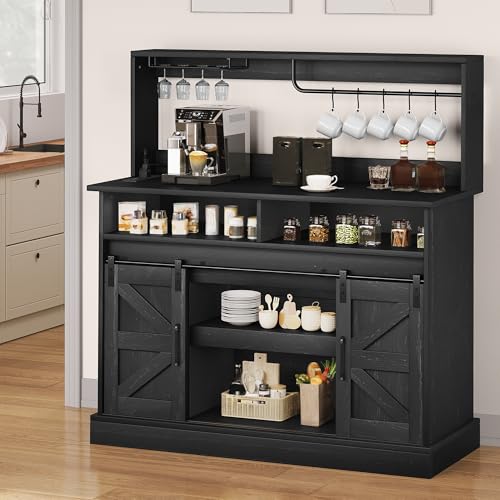 YITAHOME 47" Coffee Bar with Goblet Holder & Power Outlet, Buffet Cabinets with Storage