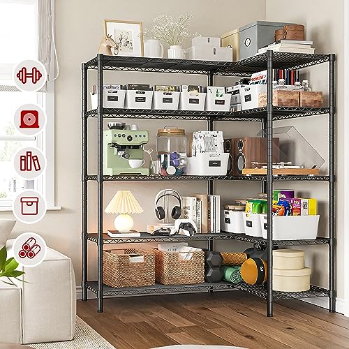 REIBII 73''W Storage Shelves Load 1650 LBS Metal Shelving 5-Tier Wire Shelving Unit for Storage Rack Adjustable Heavy Duty Metal Shelves for Pantry