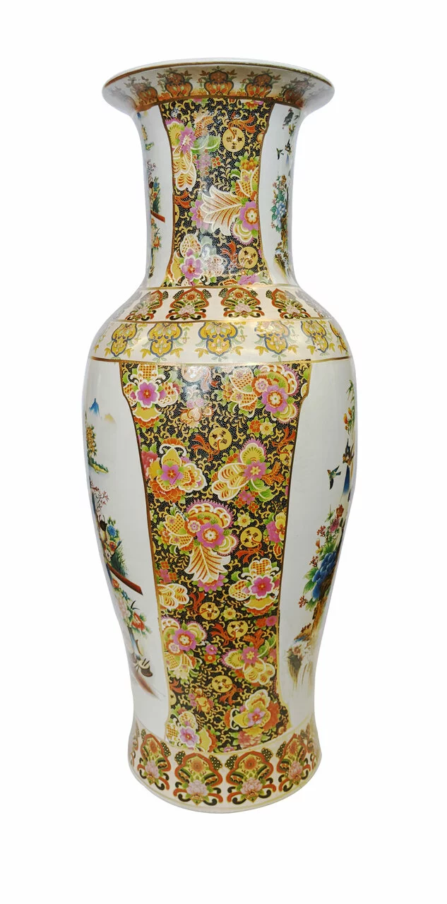 Japanese Porcelain Satsuma Vase, 36" - Oriental Furniture Warehouse