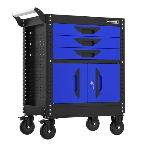WORKPRO 27.5 Inch 3-Drawer Rolling Tool Chest with Wheels, Portable Steel Tool Cabinets with Drawers, Liners and Locking System for Warehouse, Garage