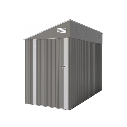 4×8 FT Outdoor Metal Storage Shed,Heavy-Duty Lean to Storage Shed with Floor Base,Garden Tool Metal Storage House W/Lockable Door and 2 Air Vents
