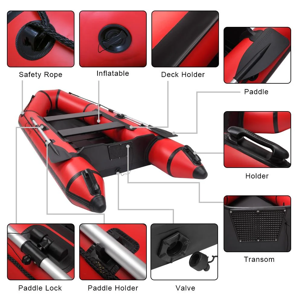 Campingsurvivals 10ft Thickened Inflatable Boat, Rafting Boats with Oars and Air Pump, Red/Black - Radiant Selections