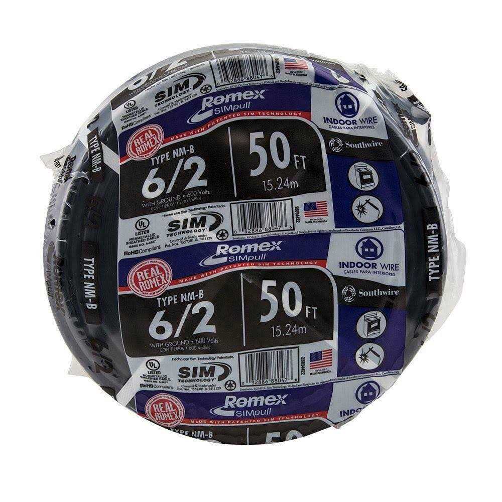 Southwire 50 ft. 6/2 Stranded Romex SIMpull CU NM-B W/G Wire - Shop Hardware Tools Online Store