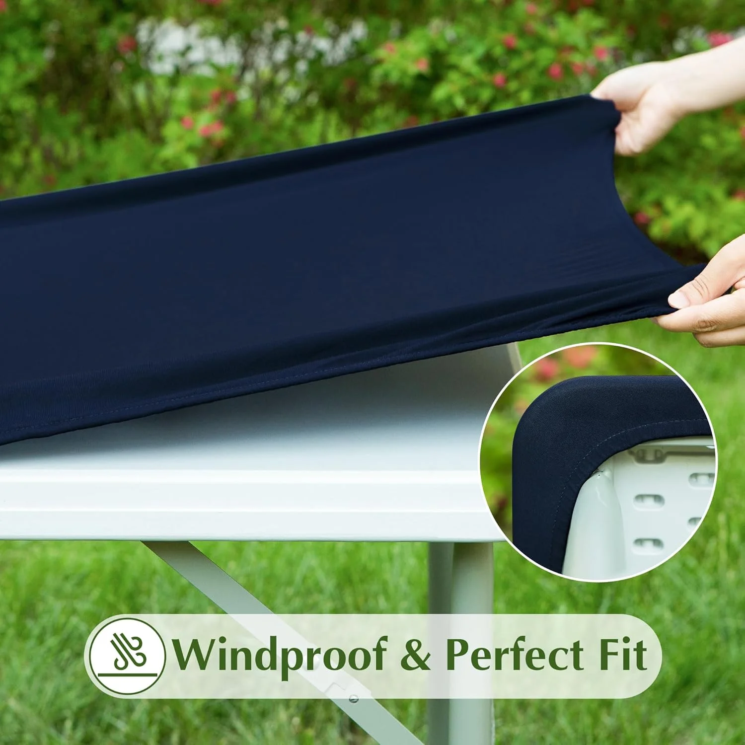 2 Pack Rectangle Fitted Tablecloth 36X60 Inch Stretch Spandex Patio Table Cover Navy Washable Table Cloth Elastic Table Topper for Indoor and Outdoor