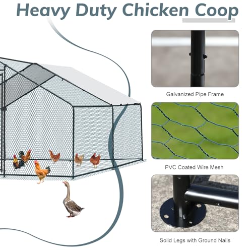 Outvita Chicken Coop, 13×10 FT Large Metal Chicken House, Poultry Habitat Cage with Waterproof Cover