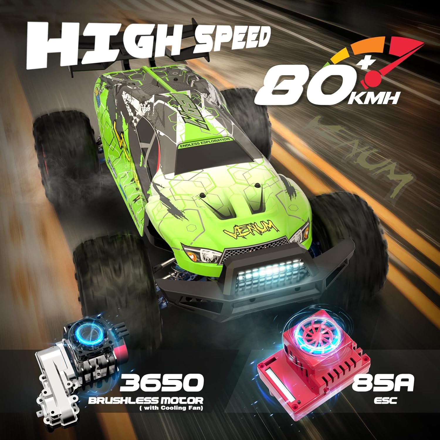 Hosim 1: 8 80+ KMH Fast Remote Control Truck & 1:10 Scale 48+ KMH Remote Control Car for Adults Boys