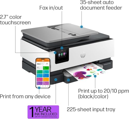 HP OfficeJet Pro 8139e Wireless All-in-One Color Inkjet Printer, Print, scan, Copy, fax, ADF, Duplex Printing Best-for-Home Office