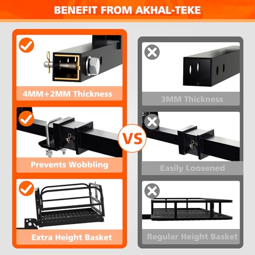Hitch Mount Cargo Carrier Basket 500 LBS Folding Vehicle Cargo Baskets 60" x 24" x 14" Fits 2" Receiver with 2" Hitch Stabilizer for SUV