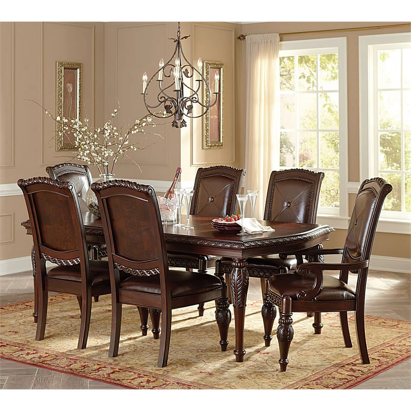 Steve Silver Company Antoinette Leather Dining Arm Chair in Cherry
