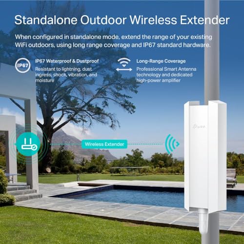 TP-Link Omada Long Range Outdoor Access Point | WiFi Extender Outdoor Universal Compatible | WiFi 6 AX1800 Dual Band | IP68 Weatherproof | Seamless