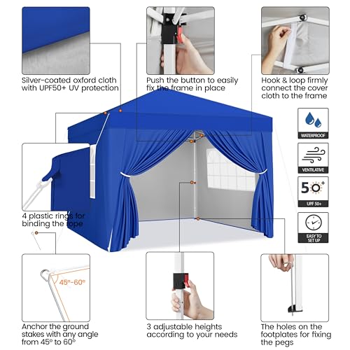 Yaheetech 10x10 Pop Up Canopy with 4 Removable Sidewalls, Portable Enclosed Instant Tent, Waterproof Outdoor Tent, Beach Sun Shelter with 4 Sandbags