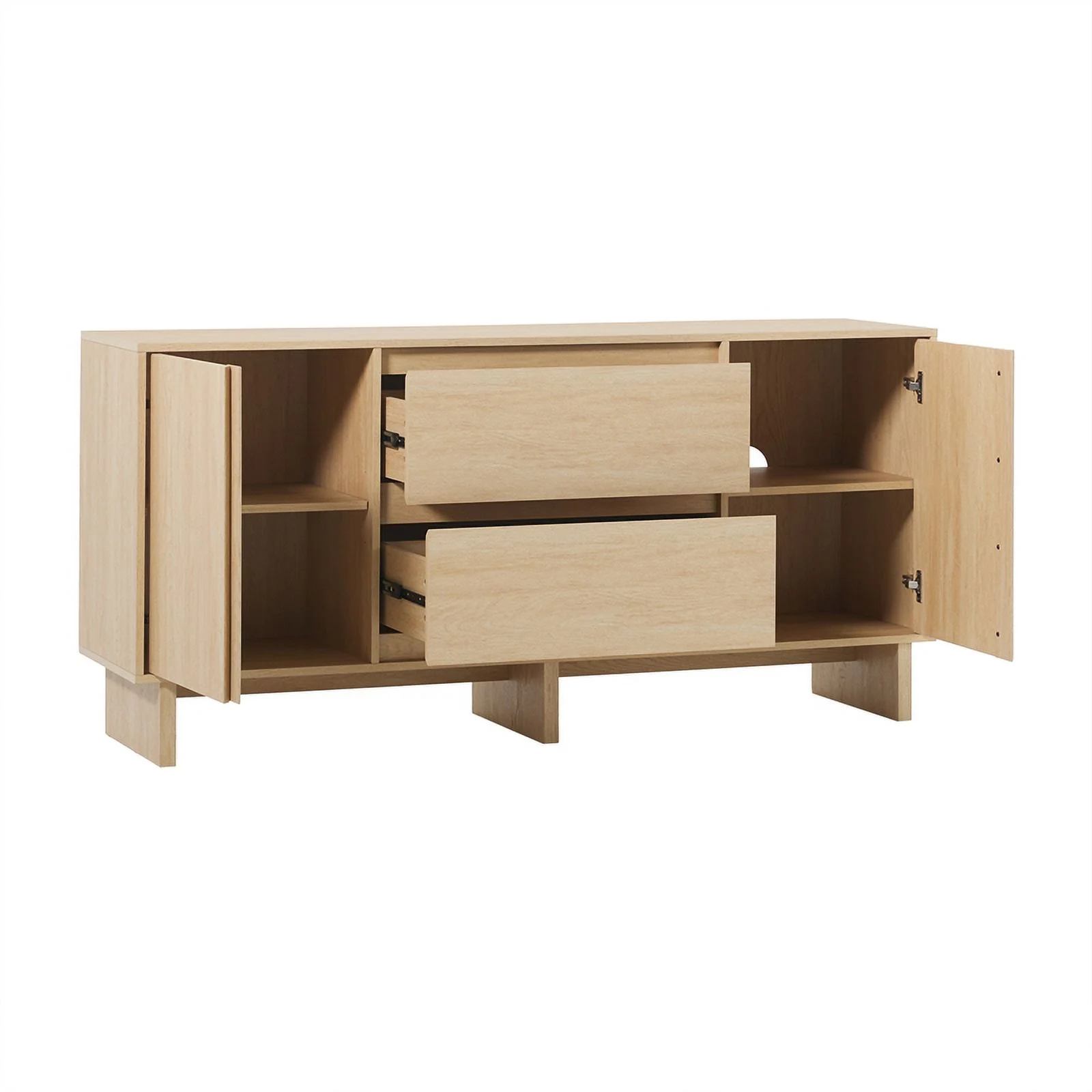 Pemberly Row Modern Beveled 2-Door 2-Drawer Wood Sideboard 63" - Coastal Oak
