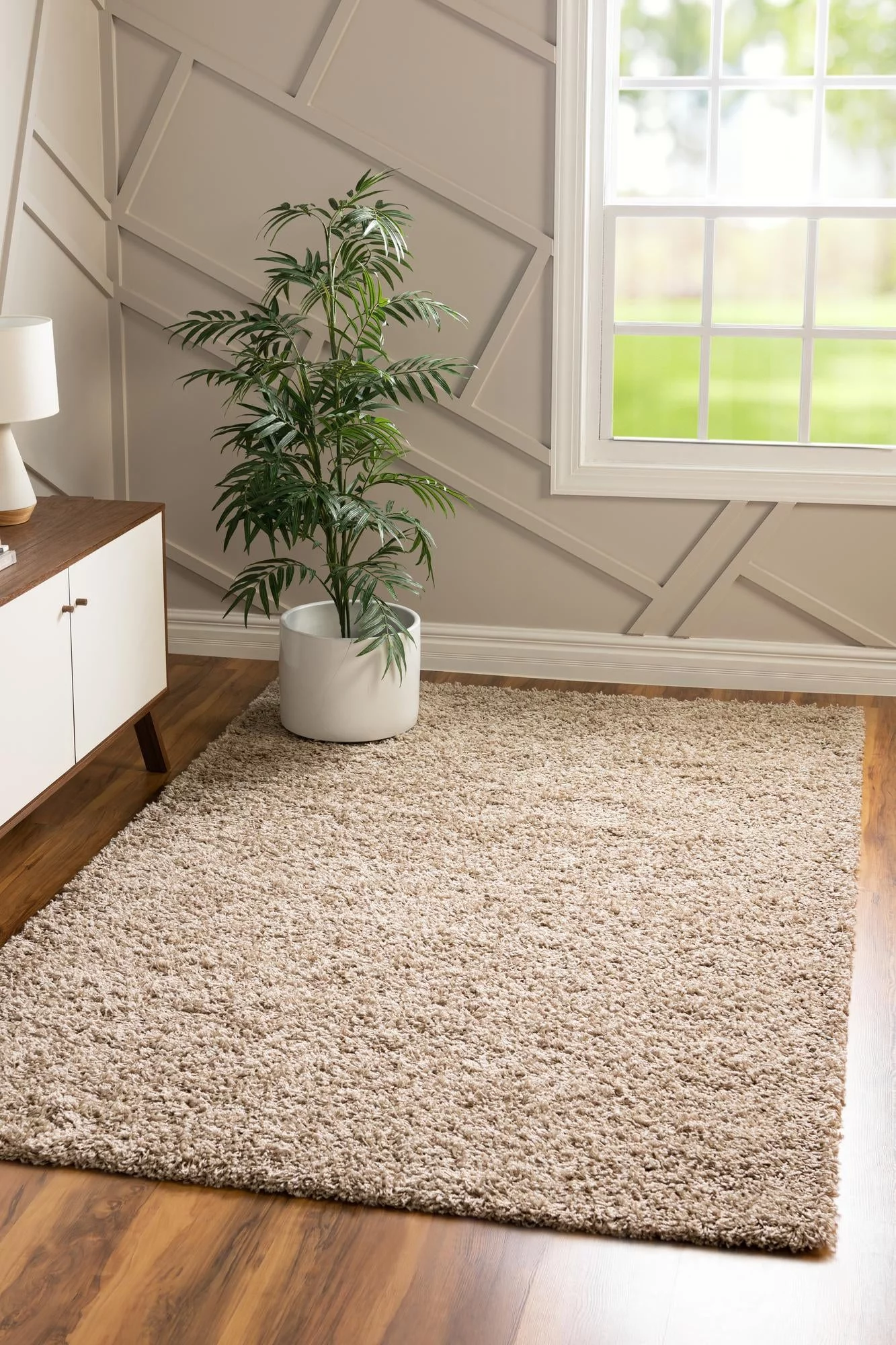 Unique Loom Solid Shag Rug Taupe 5' 3" x 8' Rectangle Solid Modern Perfect For Living Room Bed Room Dining Room Office