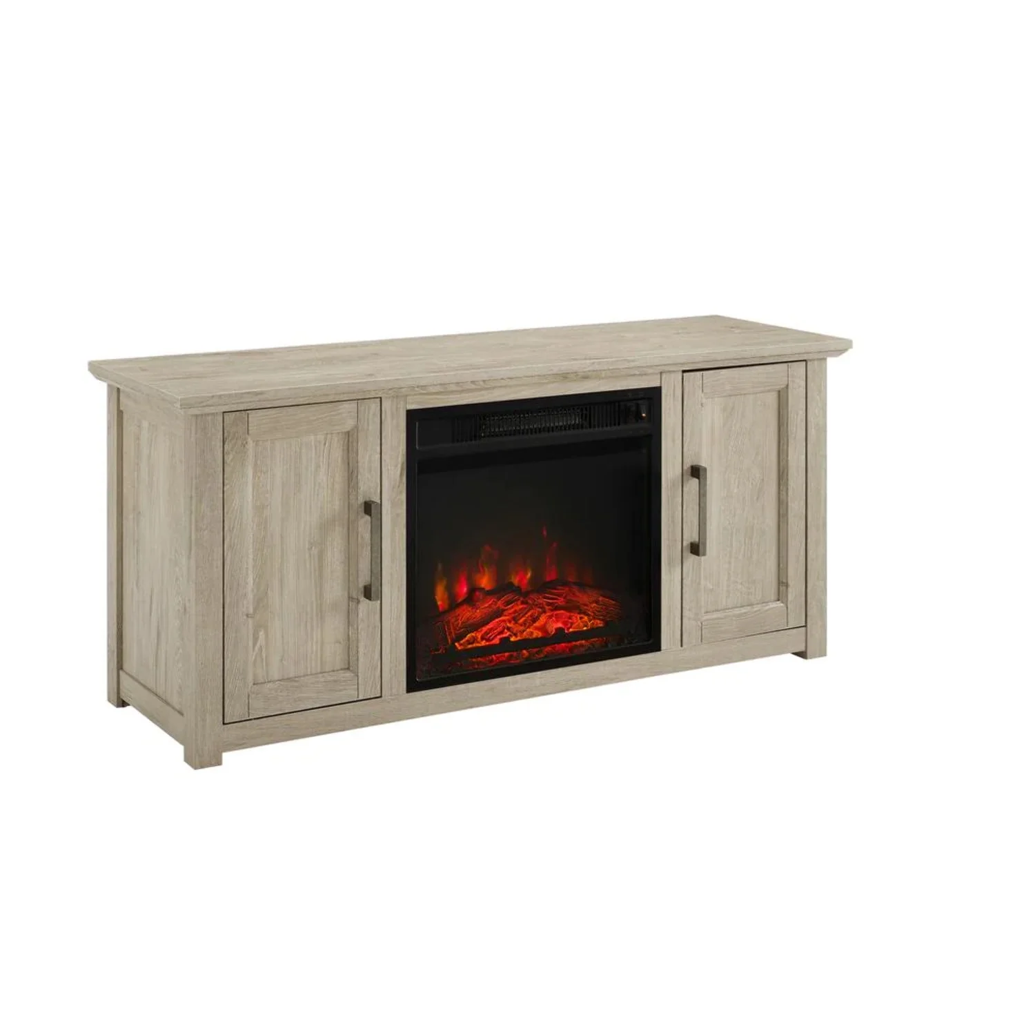 Crosley Camden 48" Rustic Low Profile TV Stand with Fireplace in Frosted Oak - Curated Treasures Market