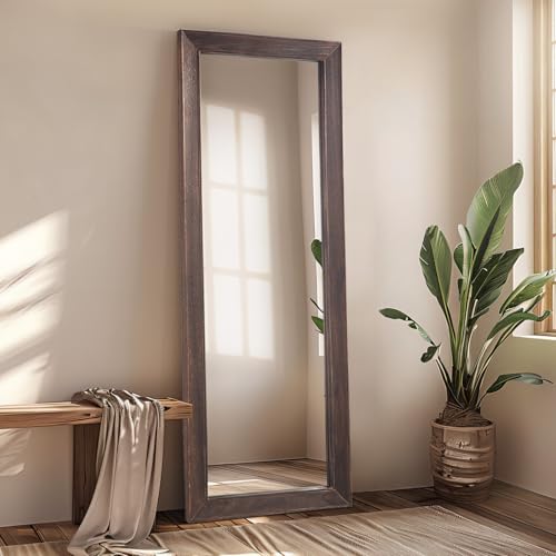 MELOMOIR Rustic Farmhouse Full Length Mirror, 64"x21" Wood Frame Floor Mirror, Free Standing Mirror Leaning Hanging Mirror