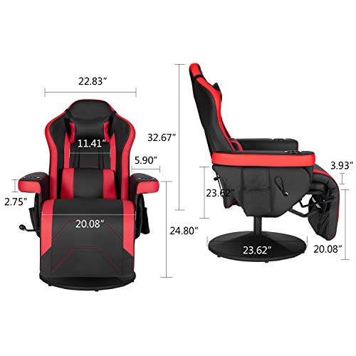 Modern-Depo Gaming Recliner Chair with Speakers, Massage, High Back, Cupholder, Headrest, Lumbar Support