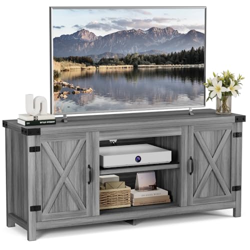 YESHOMY Modern Farmhouse TV Stand with Two Barn Doors and Storage Cabinets for Televisions up to 65+ Inch, Entertainment Center Console Table