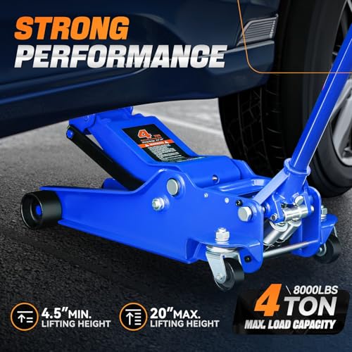 Auto Dynasty 4 Ton Low Profile Floor Jack, Heavy Duty Steel Hydraulic Car Jack with Dual Pistons Quick Lift Pump, Hydraulic Racing Floor Jack