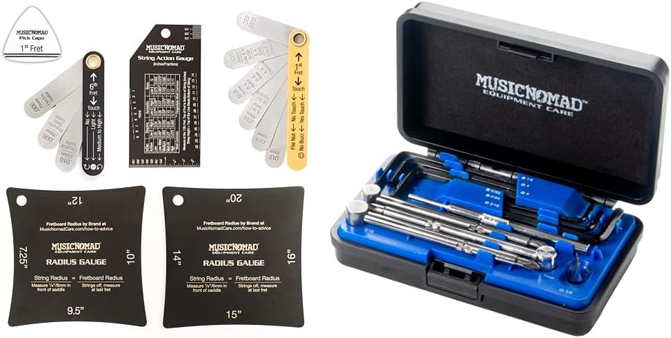 MusicNomad Precision 6 pc. Guitar Setup Gauge Tool Set - Plus 24 pg. Instructional Booklet and Storage Case (MN604) Pack of 2