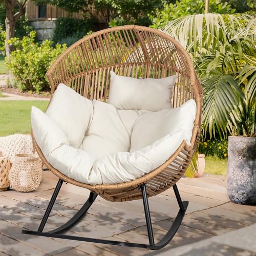 Vongrasig Outdoor Wicker Egg Chair PE Rattan Chair with Cushion, Oversized Patio Lounge Chair for Outdoor, Indoor, Balcony, Backyard, Garden, Black