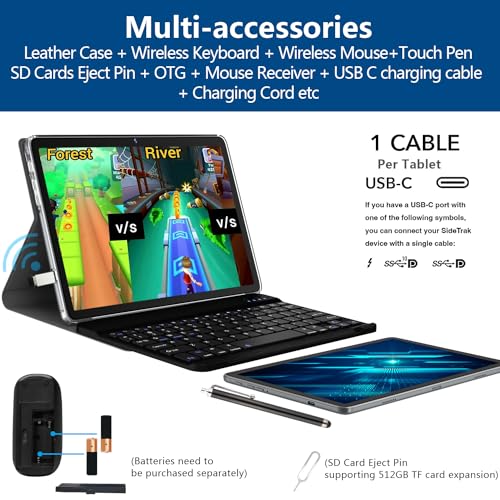 Tablet 10.1 Inch 128 Storage+1TB Expand 2 in 1 Android Tablets, Tablet with Keyboard Case Mouse, 5G Dual WiFi, GPS, Octa Core, HD Touchscreen