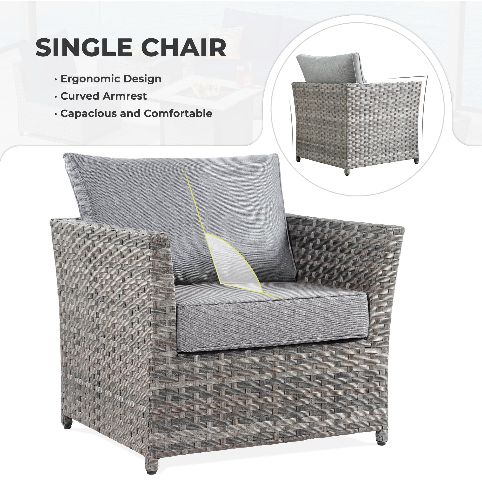 HOOOWOOO Wicker Sectional Patio Set 10 Pieces Outdoor Conversation furniture Set with Sofa Chairs Ottoman Gas Fire Pit Swivel Rocking Chairs,Grey