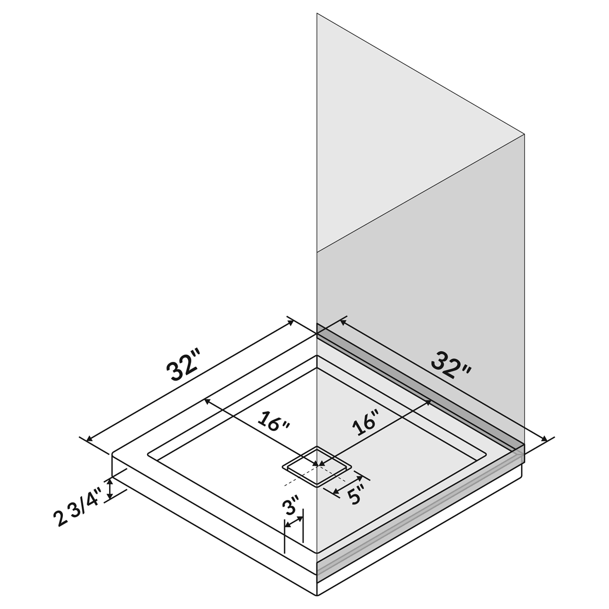 LessCare 32 x 32 Single Threshold Shower Pan Base Alcove Center Drain