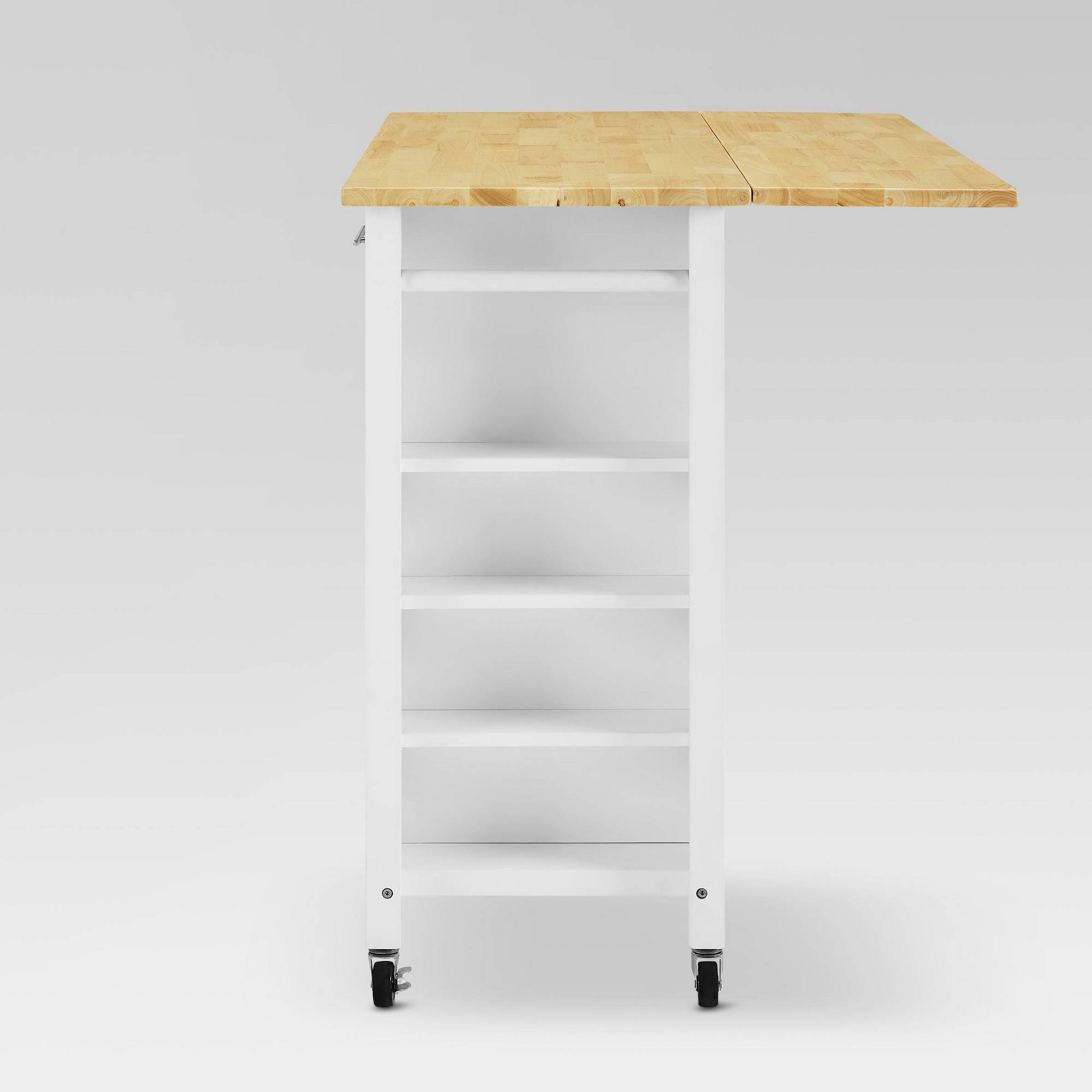 Crosley Savannah Drop-Leaf Kitchen Island Cart White Natural Wood Top