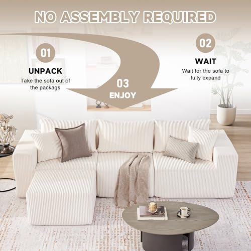 107.4" Cloud Couch Sectional, Modular Sofa with Deep Seat, Plush Corduroy L Shaped Boneless Couch, Convertible Sectional Couches for Living Room
