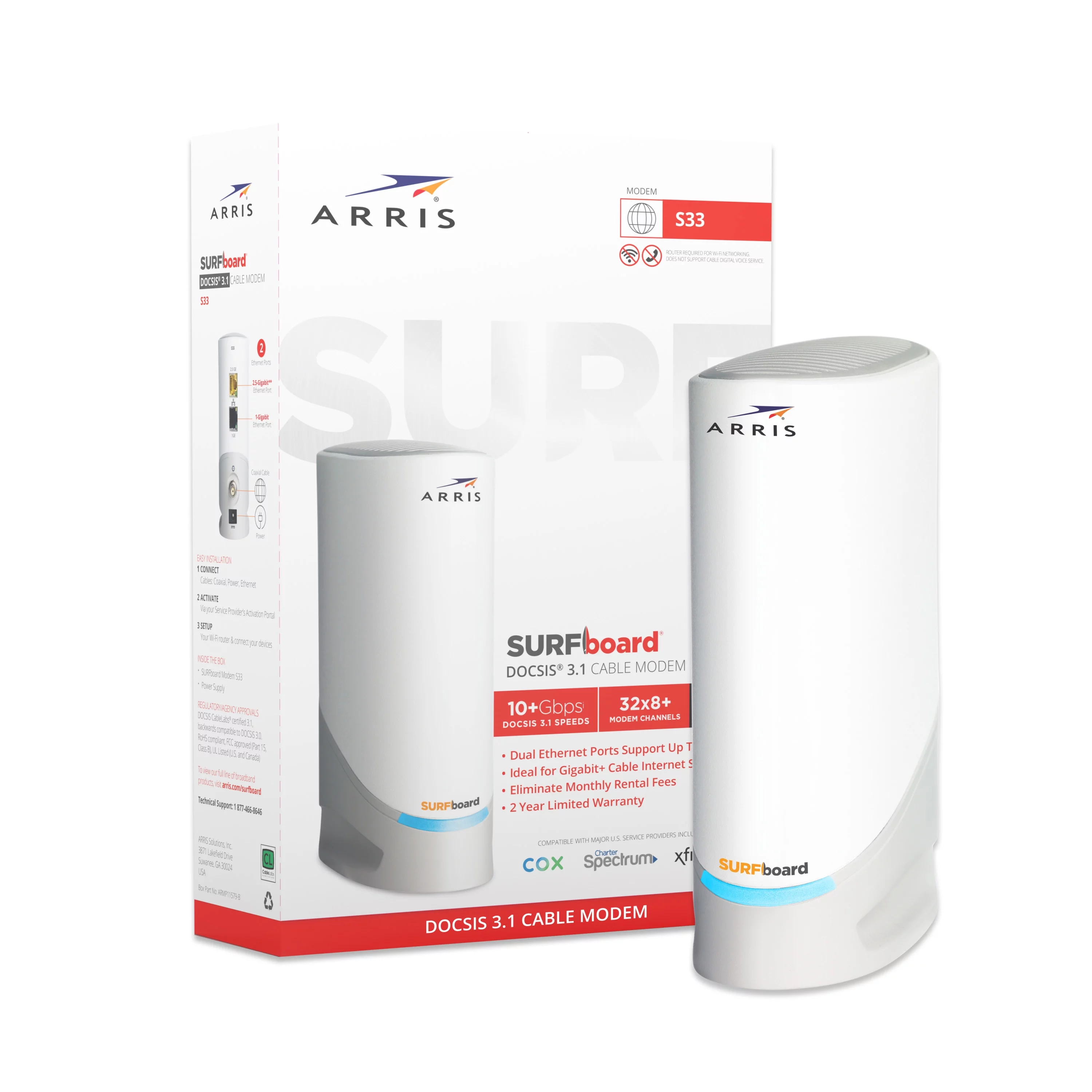 ARRIS Surfboard DOCSIS 3.1 Multi-Gigabit Cable Modem with 2.5 Gbps Ethernet Port, Approved for Cox, Xfinity, Spectrum and Others