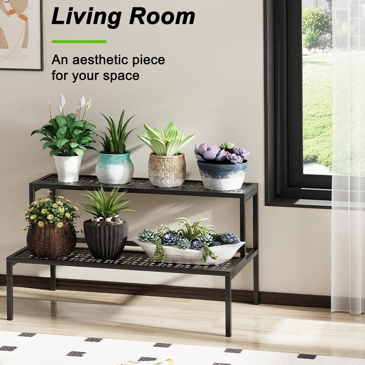 Metal Plant Stand 2 Tier Potted Multiple Flower Pot Holder Plant Shelf Indoor Plants Multiple