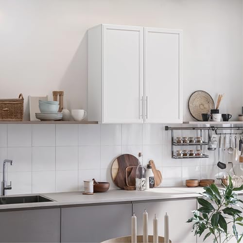 Wall Storage Cabinet - Kitchen Laundry Wall Amount Cabinet with Two Shaker Doors and Shelf, in Grey, 24'Wx2 Pcs