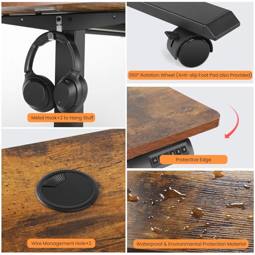 Electric Standing Adjustable Height Desk 55'' x 24''Sit Stand Desk with Charging Station, 2 USB Ports, 3 Power Outlets, 4 Caster
