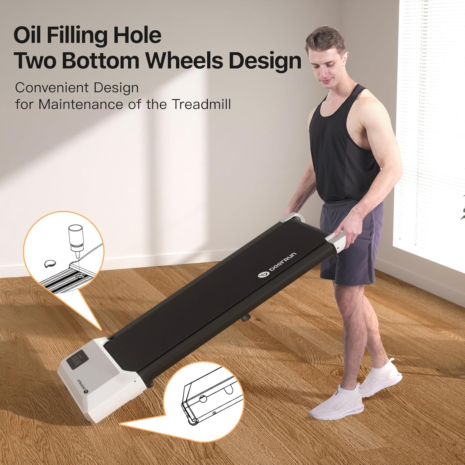 DeerRun Walking Pad Treadmill Under Desk, 2 in 1 Walking Pad Portable Treadmill with 265lbs Capacity