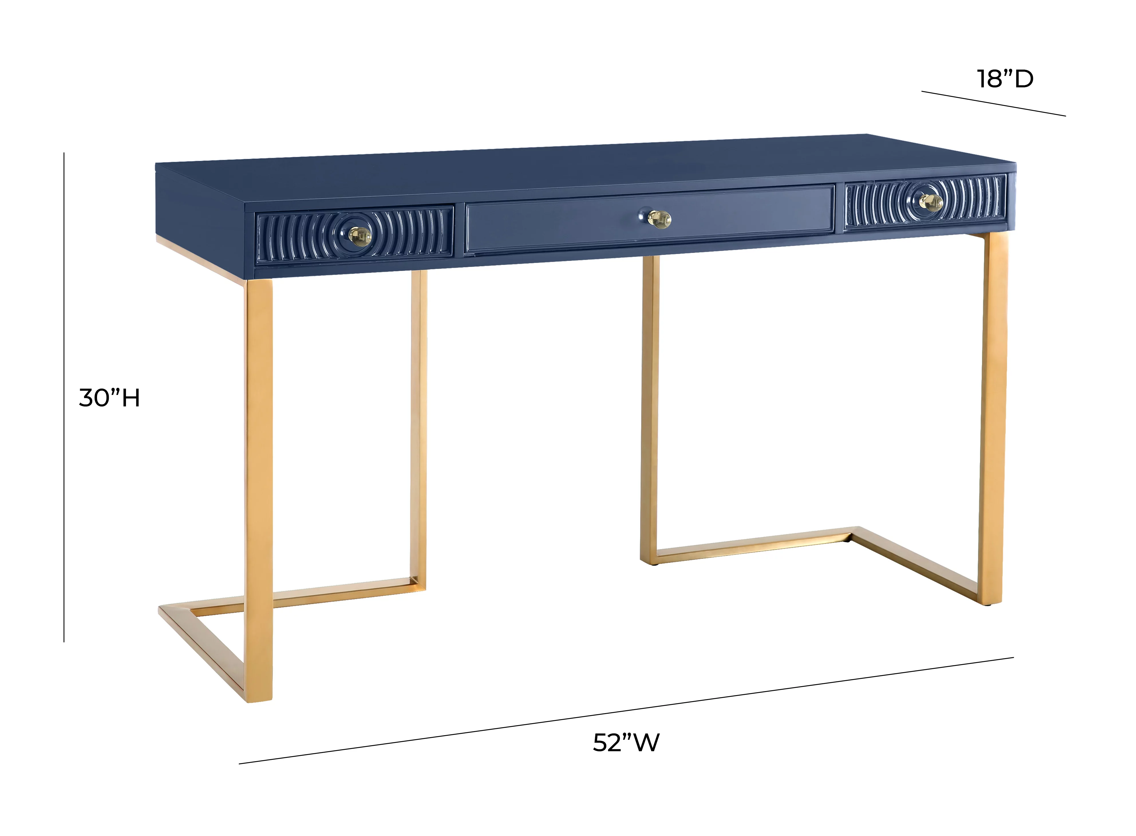 TOV Furniture Janie Blue Lacquer Office Desk With Gold Legs