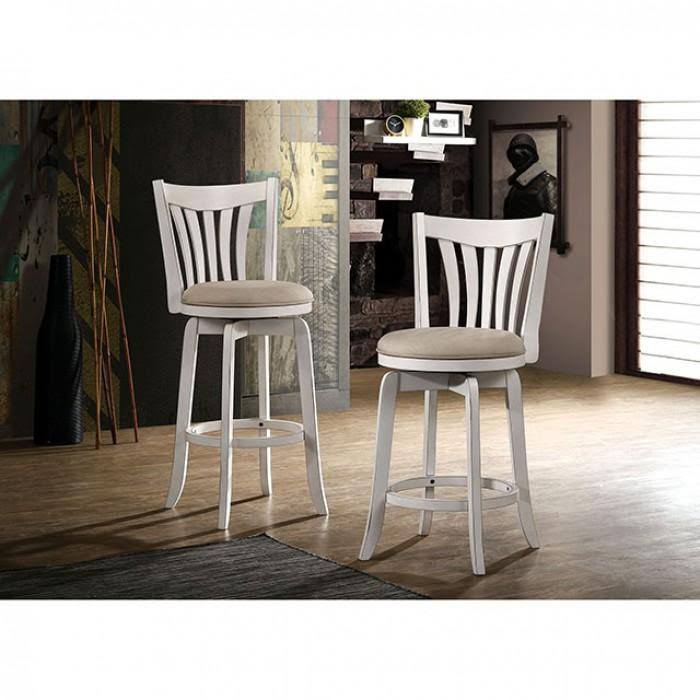 Wood and Fabric Bar Height Stool with Swivel Mechanism, Small, White