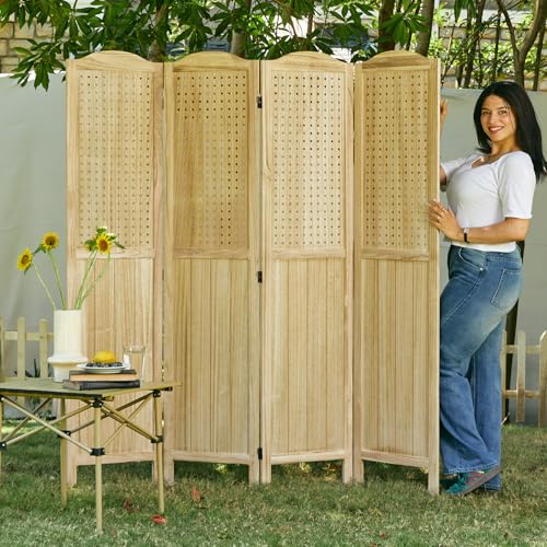 Pegboard Display, 5.6Ft Wooden Room Divider Folding Privacy Screens Portable Freestanding Wall Organizer for Retail Craft Art Display Board (4panels