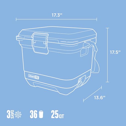 Coleman Pro 55qt Wheeled Ultra-Light Premium Hard Cooler, Extra-Thick Insulation Keeps Ice up to 5 Days, 92-Can Capacity, Heavy-Duty Wheels
