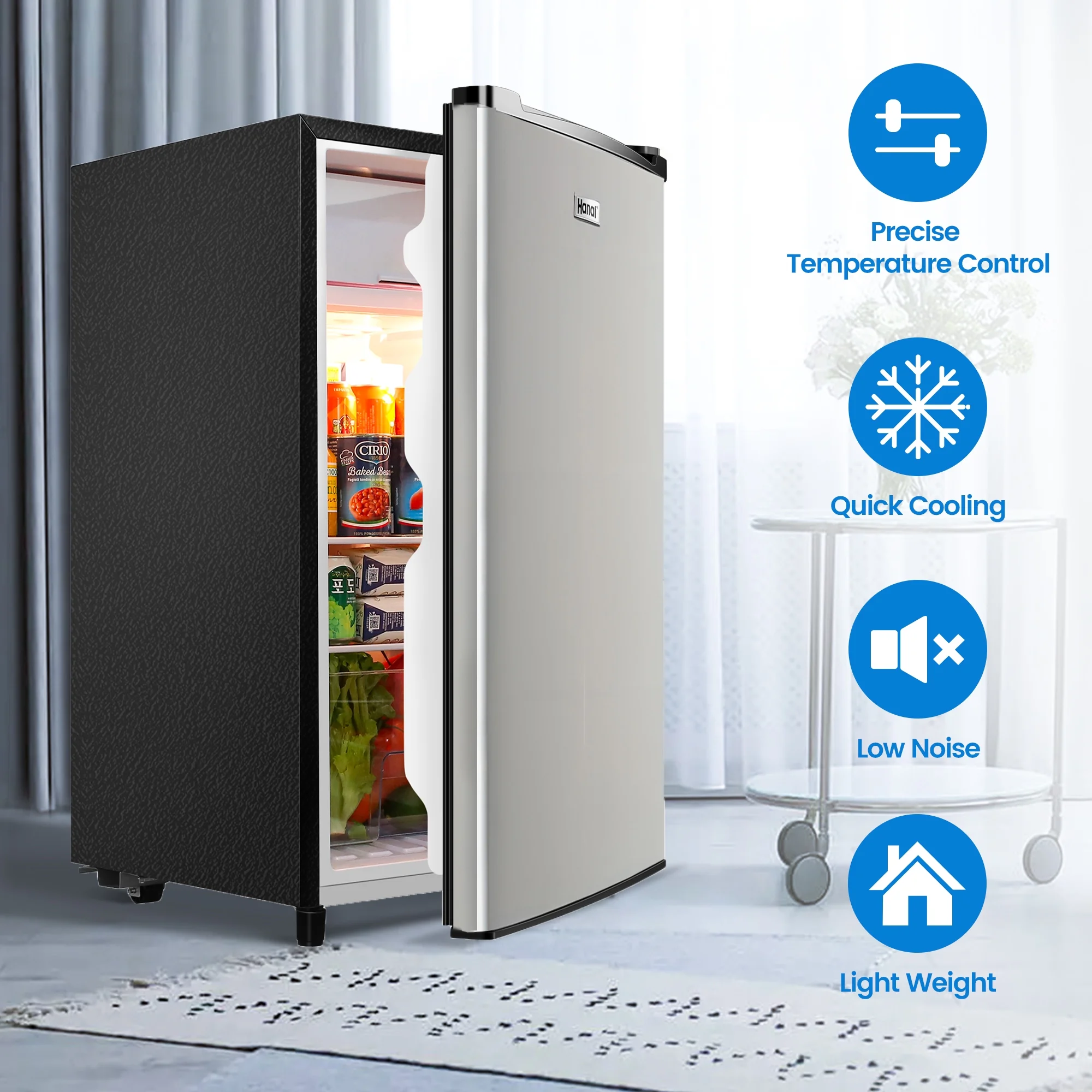 WANAI 3.2 Cu ft One Door Mini Fridge,Silvery,New