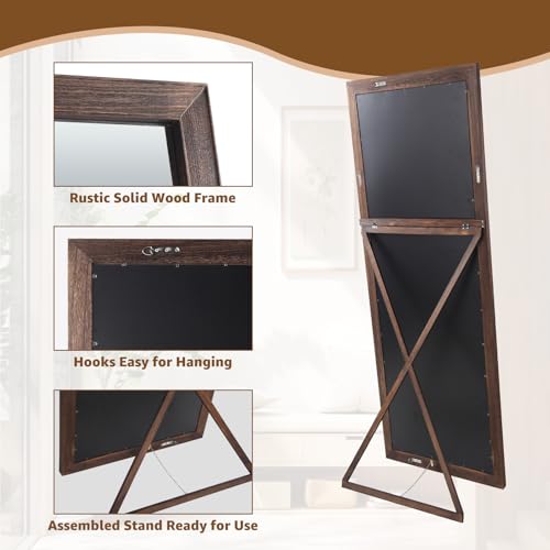 MELOMOIR Rustic Farmhouse Full Length Mirror, 64"x21" Wood Frame Floor Mirror, Free Standing Mirror Leaning Hanging Mirror