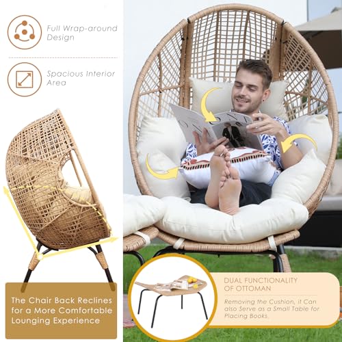 NICESOUL Egg Chair Indoor Outdoor, Large Egg Lounge Chair w/Ottoman, Oversized Comfy Cushioned Brid Cage Seat 440lbs