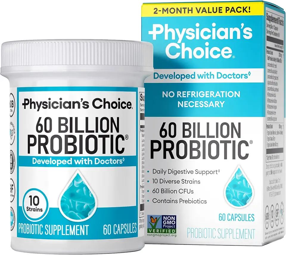 Physician's CHOICE Probiotics 60 Billion CFU - 10 Strains + Organic Prebiotics - Immune, Digestive & Gut Health - Supports Occasional Constipation