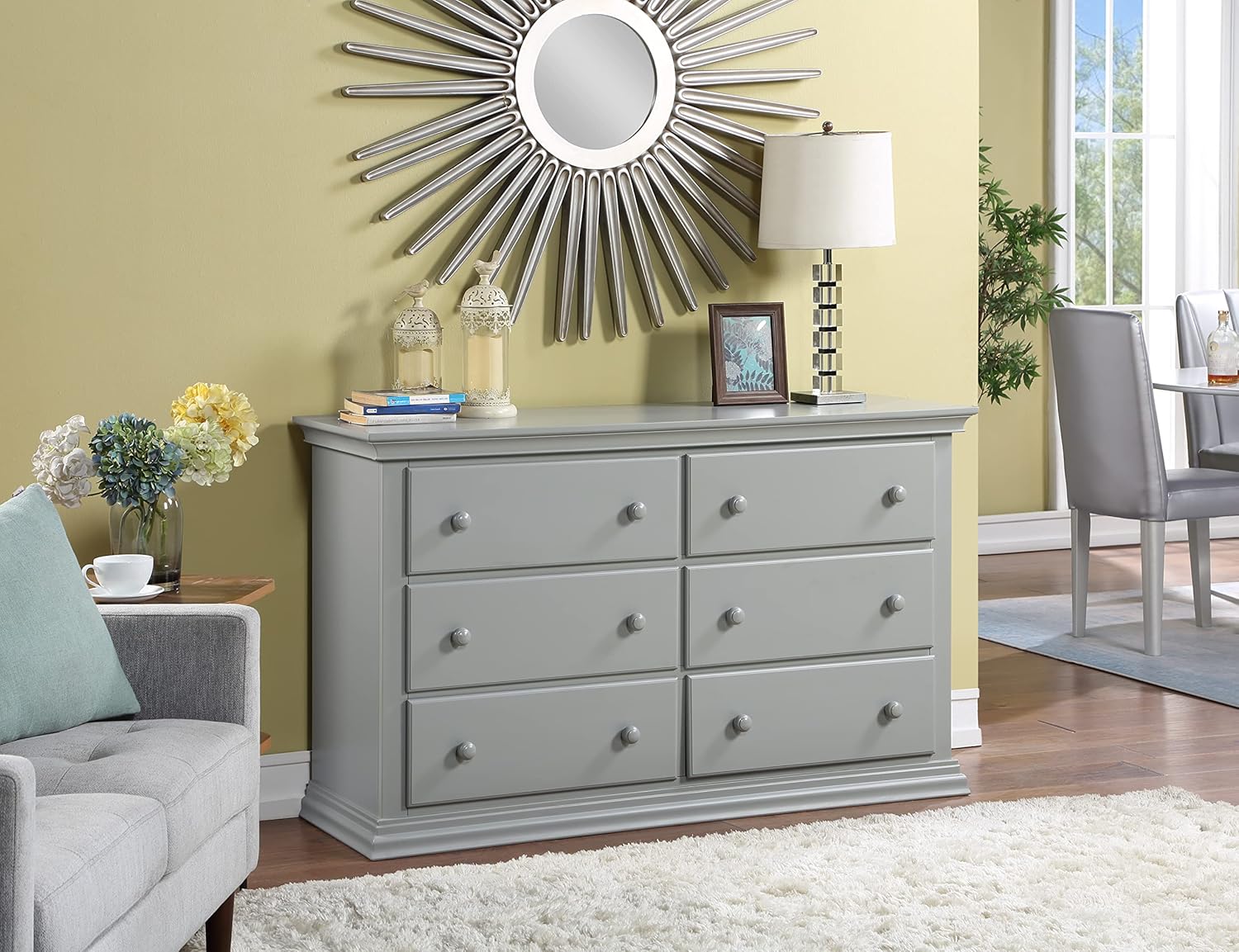 Suite Bebe Universal Double Dresser Gray - Fully assembled, Included Anti-Tip Kit, Six Spacious Drawers, Dresser for Nursery, Bedroom