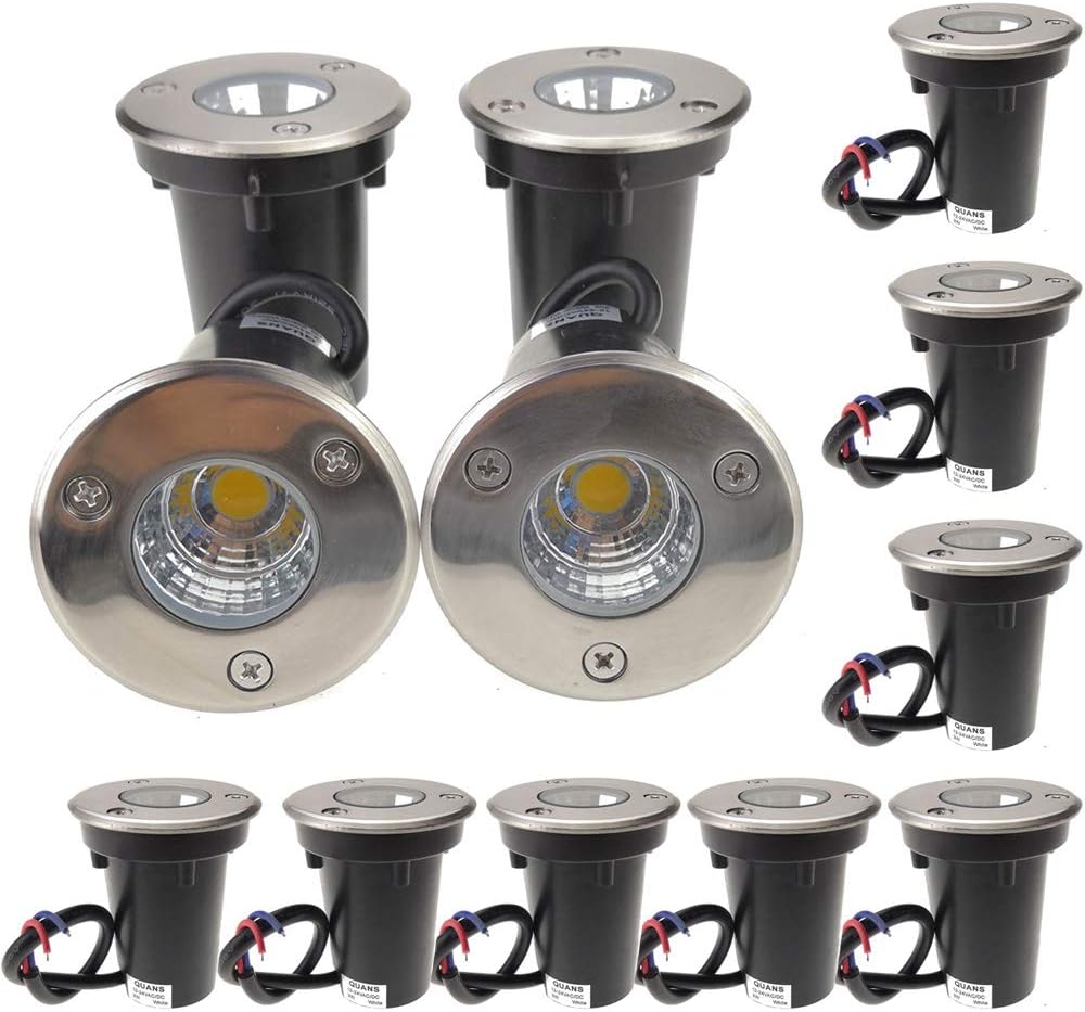 QUANS 3W Watt 12V 24V DC AC Low Voltage in Ground Well Outdoor LED Light, in-Ground Landscape Lighting Spotlight for Deck, Step, Pathway, Driveway