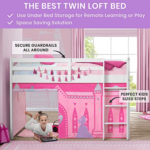 Delta Children Twin Loft Bed with Guardrail and Ladder (Coordinates with Loft Bed Tents Sold Separately), White