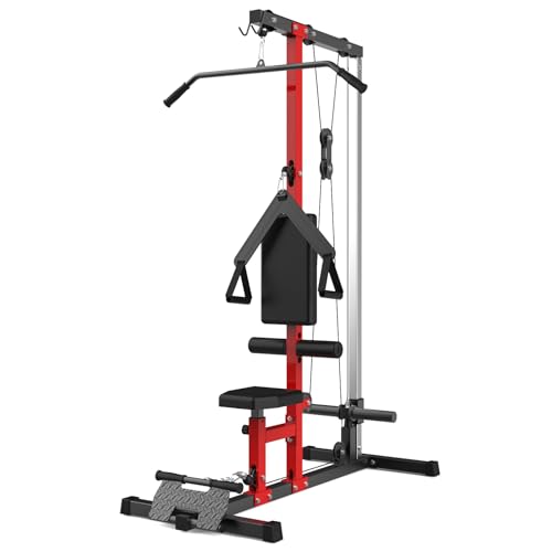 LAT Pulldown Machine, Multi-Functional Cable Machine with High and Low Pulley Station, Row Cable Machine Home Gym with Leg Support