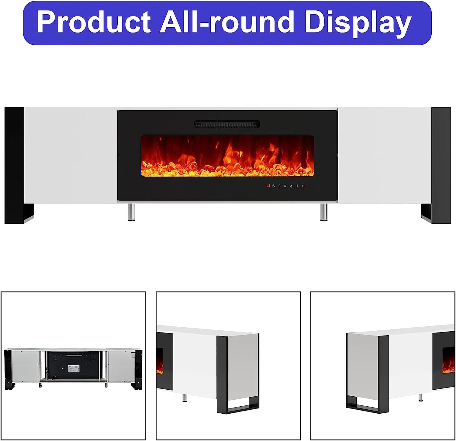 LUXOAK  70" Fireplace TV Stand with 36" Electric Fireplace for TVs Up to 80", White