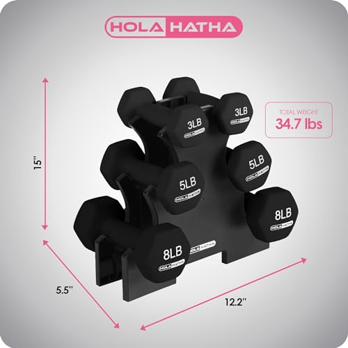HolaHatha Neoprene Dumbbell Free Hand Weight Set with Rack, Ideal for Home Exercises to Gain Tone and Definition