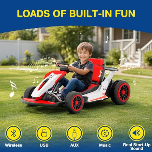 Planet X8 24V Electric Go Kart, 2x150W Drift Kart for Big Kids, 5-Point Safety Belt with Soft Start, Up to 8 MPH Racing Speed, 7AH Large Battery